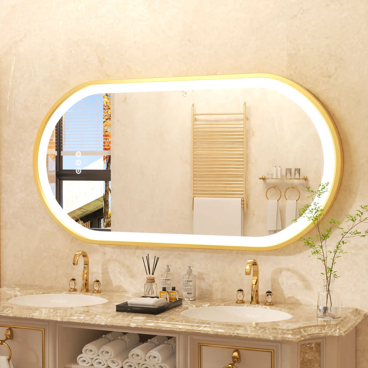 Large Led Oval Bathroom Mirror Stepless Dimmable Lighted