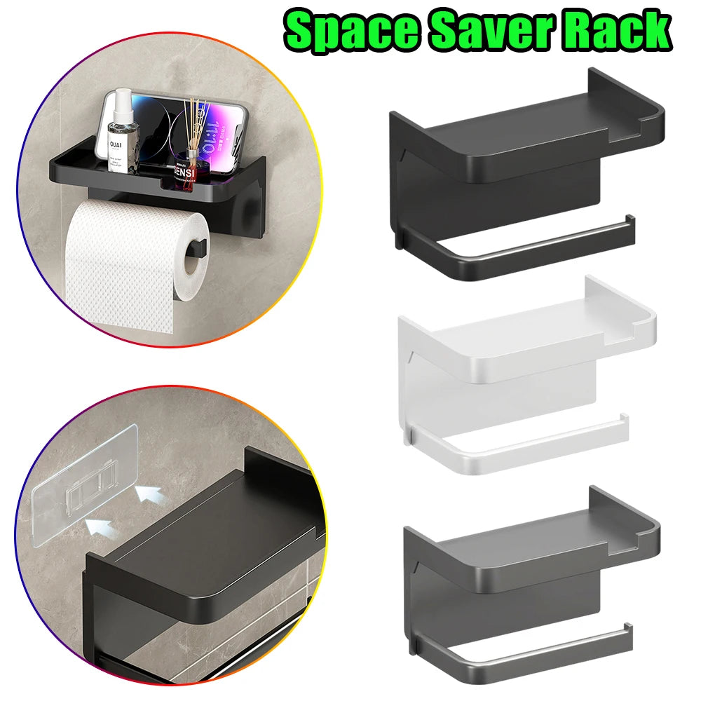 No Drill Toilet Paper Holder Wall Mounted Shelf