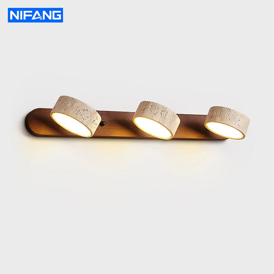 Nordic Travertine Stone Wall Lamps Rotatable Mirror Light