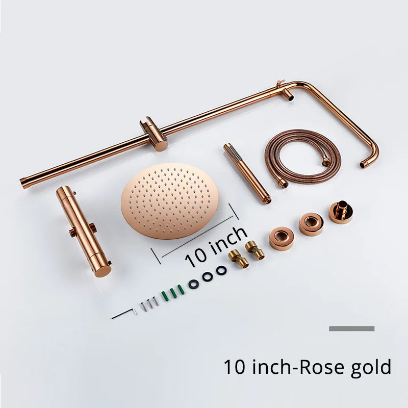 Rose Gold Thermostatic Shower Falcet Sets Wall Mount