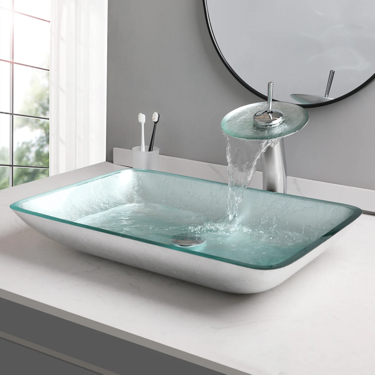 Kemaidi Big Tempered Glass Basin Sink Washbasin Bathroom