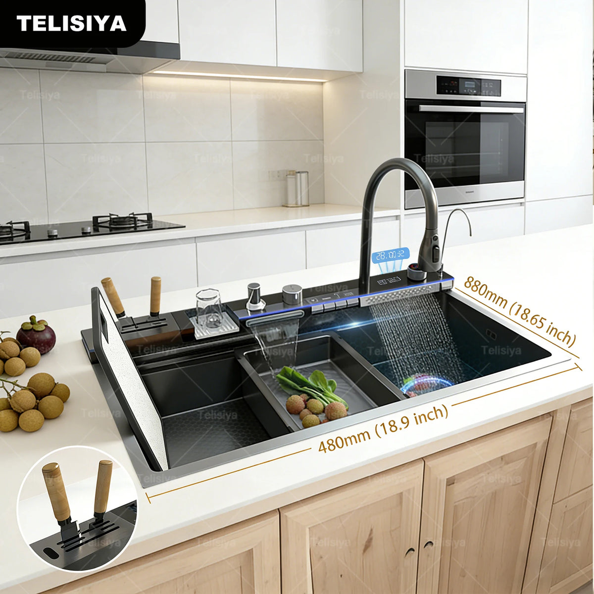 Stainless Steel Waterfall Sink Large Slot Integrated Sinks