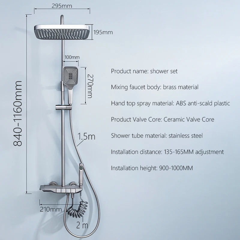 Grey Shower System Bathroom Digital Led Rain Showers