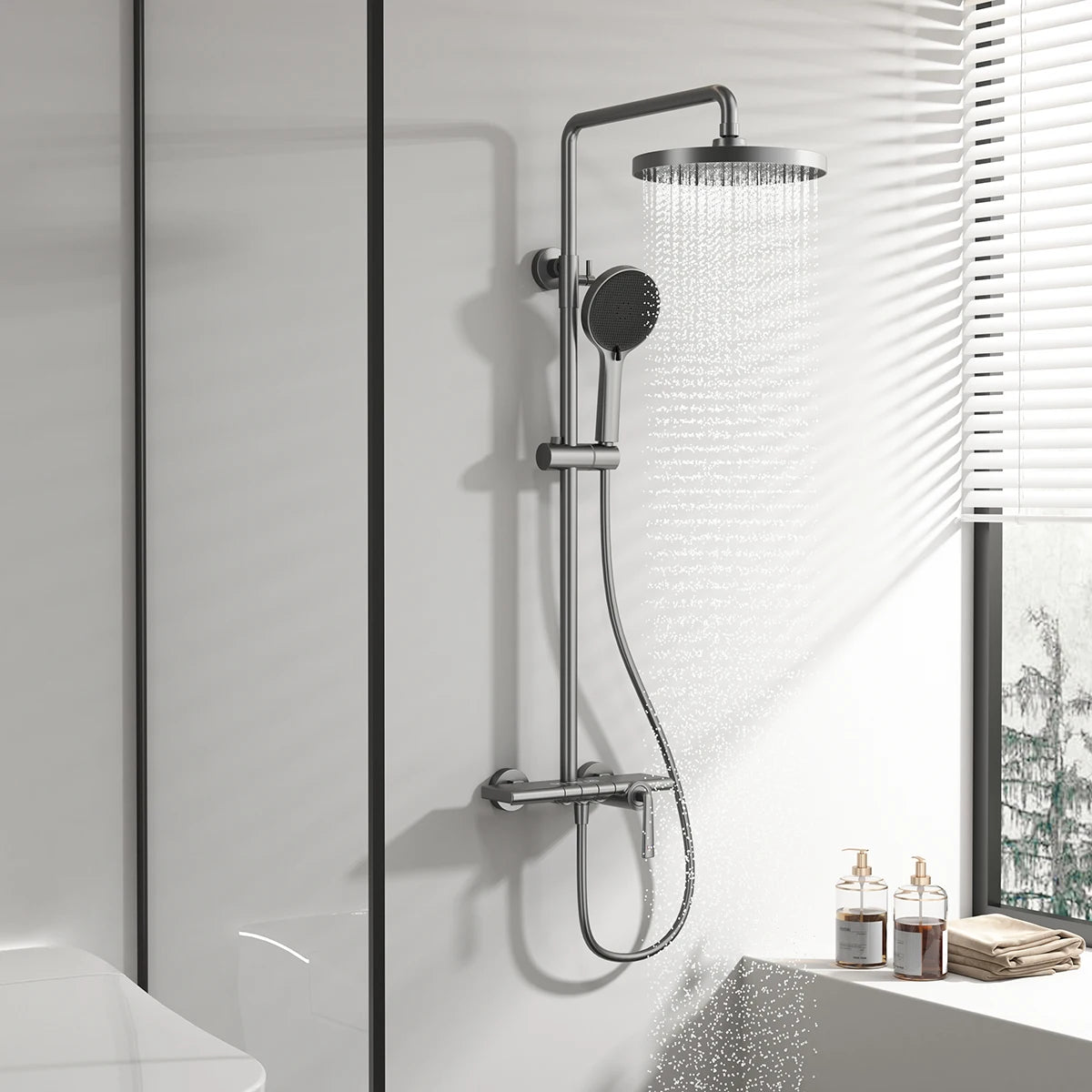 Brushed Rose Gold Bathroom Shower System Faucet 12