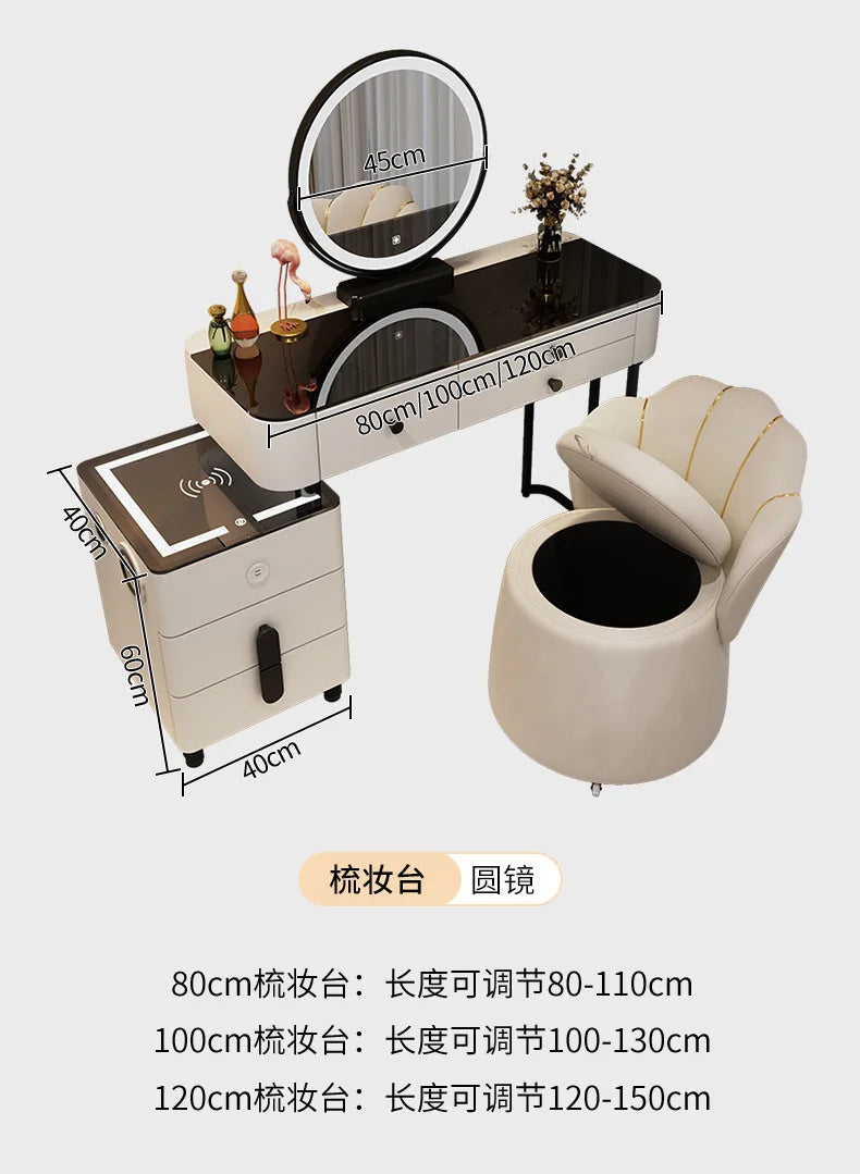 Nordic Glass Luxury Dressing Table Smart Wireless Charging