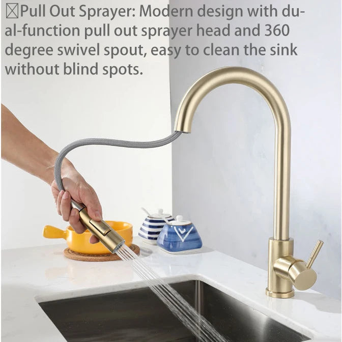 Brushed Gold Touch Faucets 304 Stainless Steel Cold