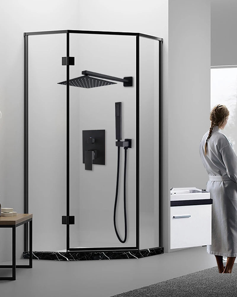 Kemaid Matte Black Rainfall Shower Faucet Systerm W/
