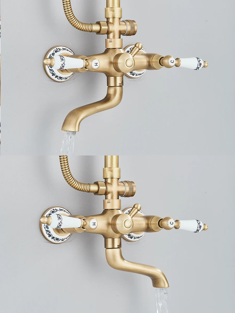 Retro Shower System Antique Brass Rainfall Shower Handheld