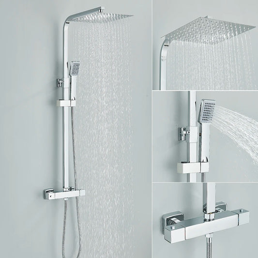 Thermostatic Chrome Shower Faucet Rainfall Headshower Handled