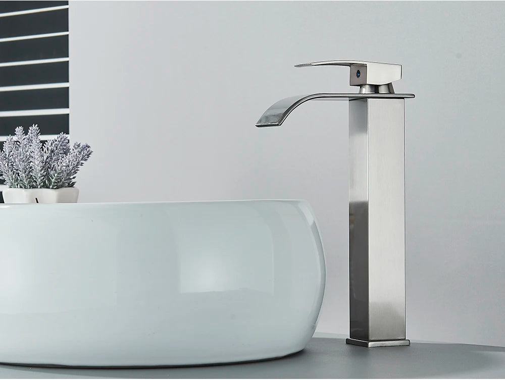Brushed Golden Basin Faucets Elegant Waterfall Bathroom Sink