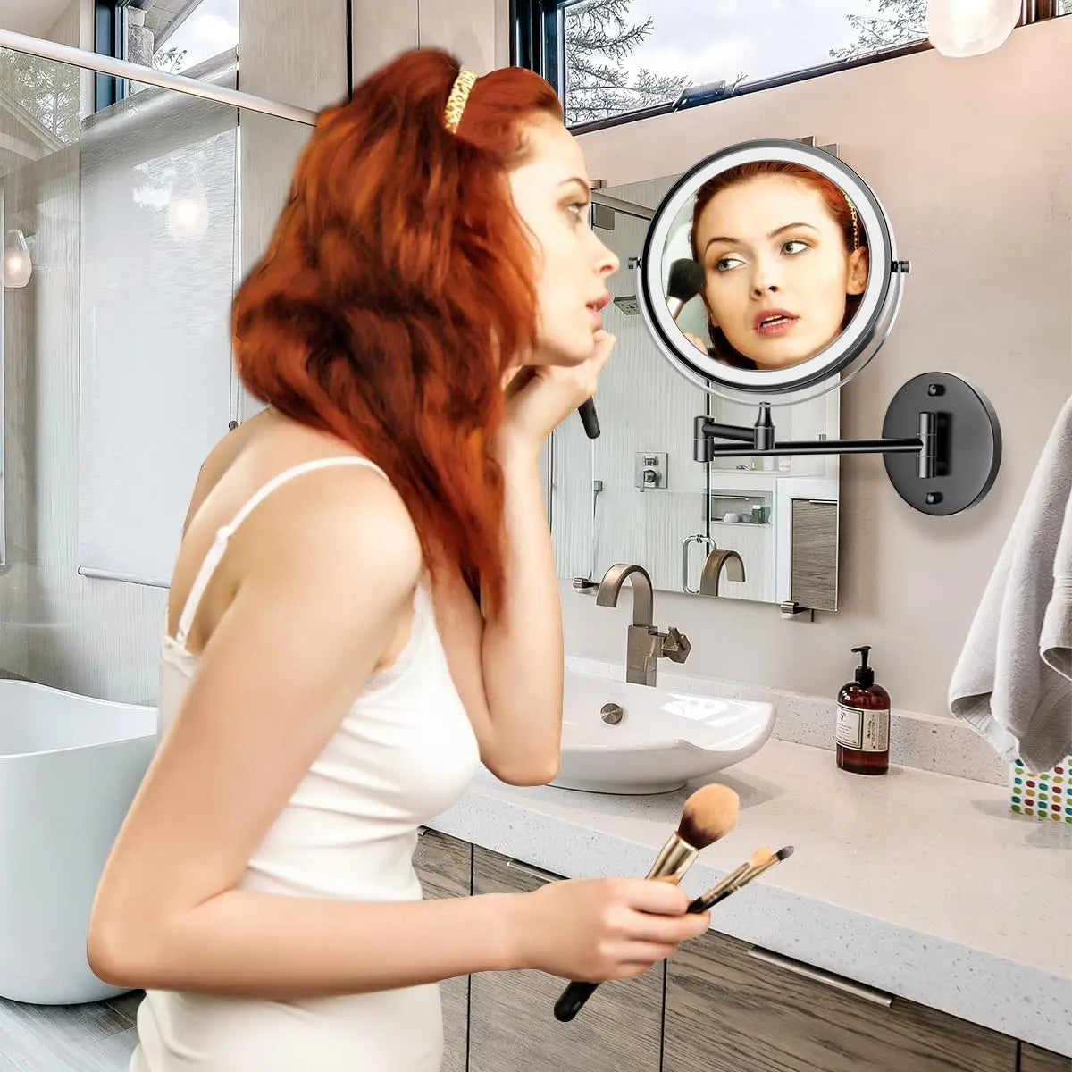 Charger Touch Led Folding Bathroom Mirrors 5x Magnifying