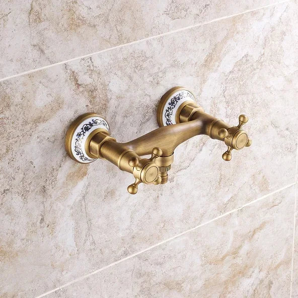 Retro Shower Faucets Antique Brass Ceramics Bathtub Faucets