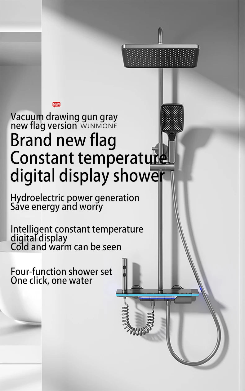 Bathroom Luxury Shower System Lights Tempered Glass Piano