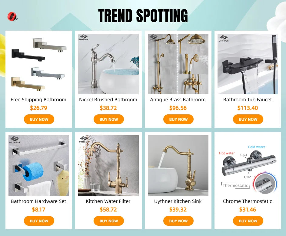 Bathroom Thermostatic Shower Faucet Rainfall Head Wall Mounted