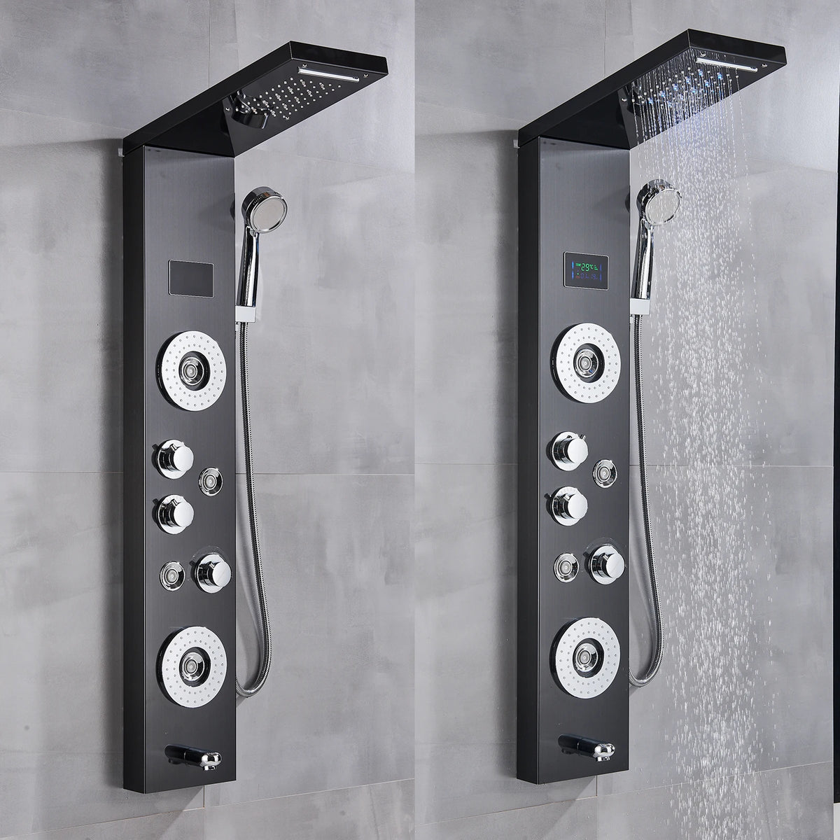 Black Led Shower Panel Column Shower Faucet Bathtub