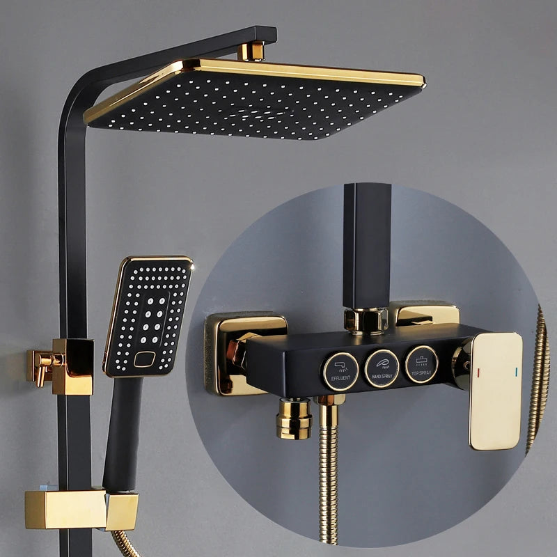 Brushed Rose Gold Bathroom Shower System Faucet 12