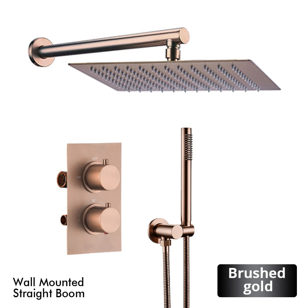 Bathroom Faucet Dial Way Brushed Gold Thermostat Shower