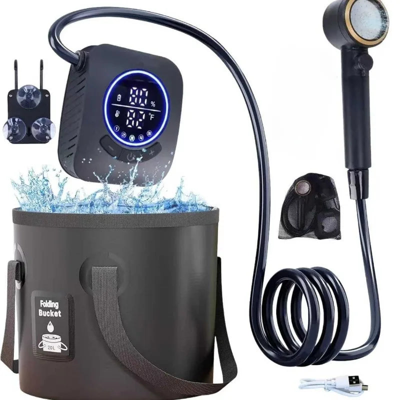 Outdoor Camping Shower 20l Collapsible Bucket Spray Modes