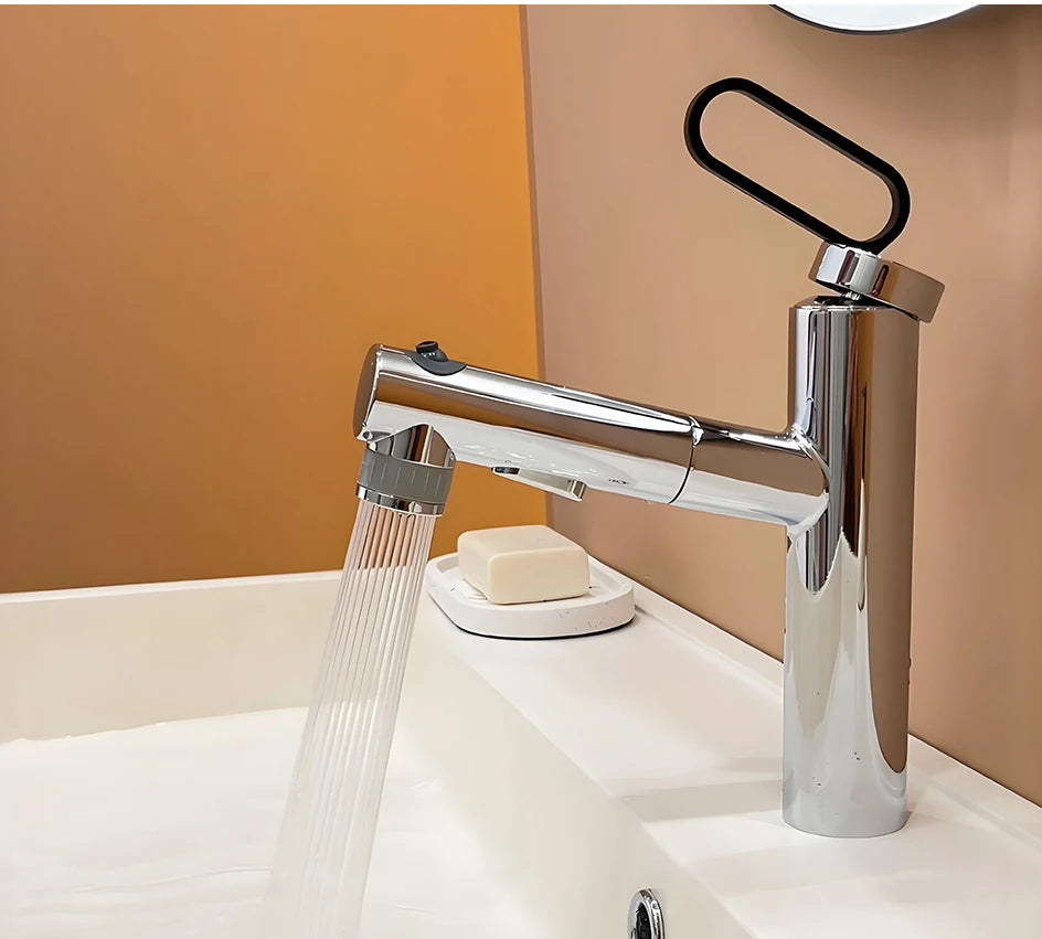 Huniu Bathroom Sink Faucet Basin Pull-Out Faucet Cold
