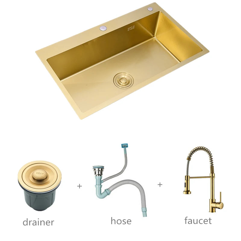 Gold Kitchens Sink Nano Handmade 304 Stainless Steel