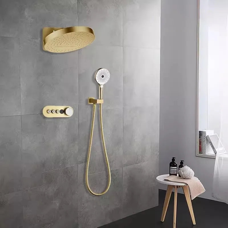 Rainfall Shower Wall Mounted Gray Thermostatic Shower Faucet