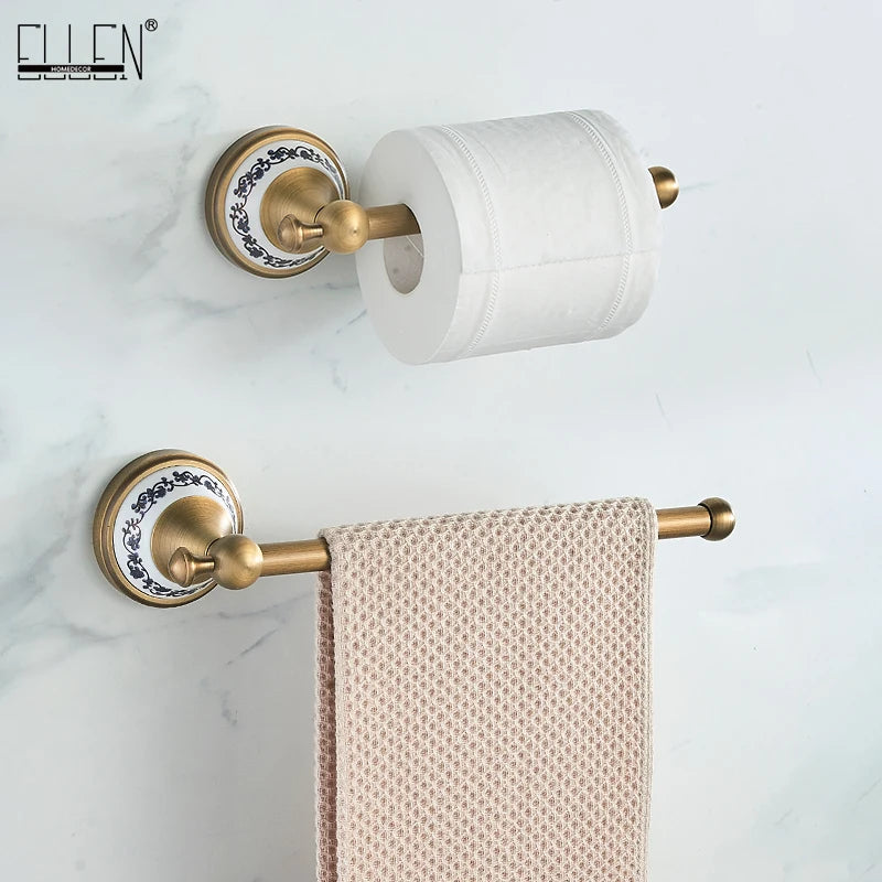 Antique Brass 2pc Bathroom Bronze Dispenser Towel Rod