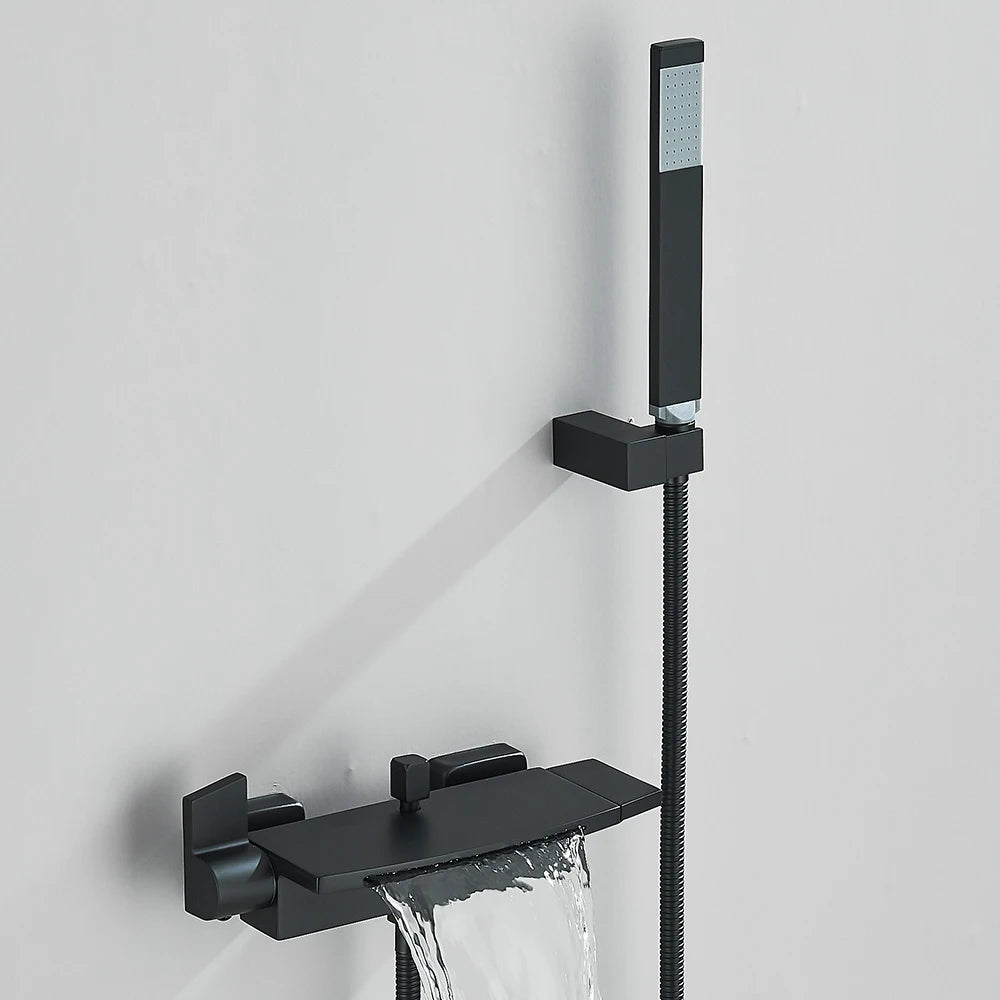 Black Waterfall Bathtub Shower Faucets Wall Mount Shower
