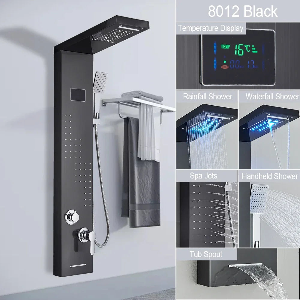 Led Shower Panel Faucet Rainfall Headshower Spa Massage