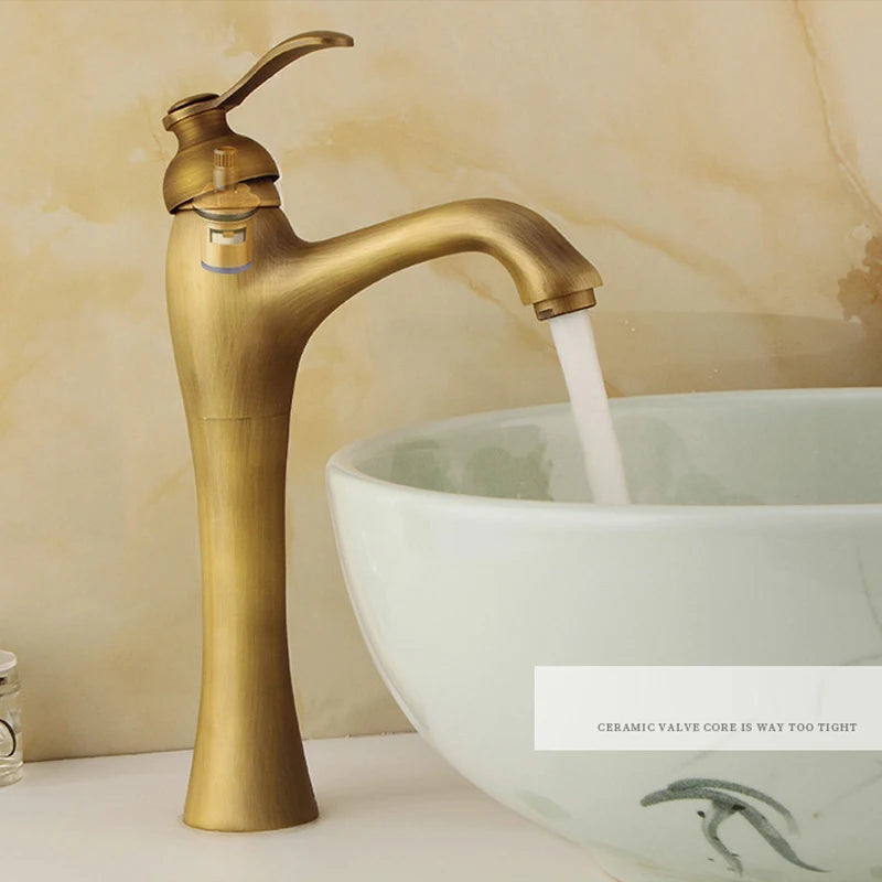 Antique Brass Hole Bathroom Sink Faucet Cold Water
