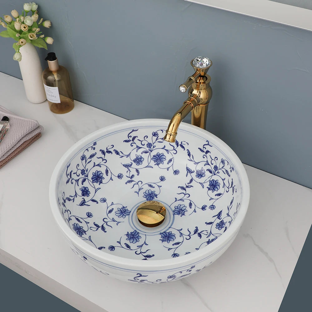 Zappo Bathroom Basin Sink Faucet Combo Ceramic Round