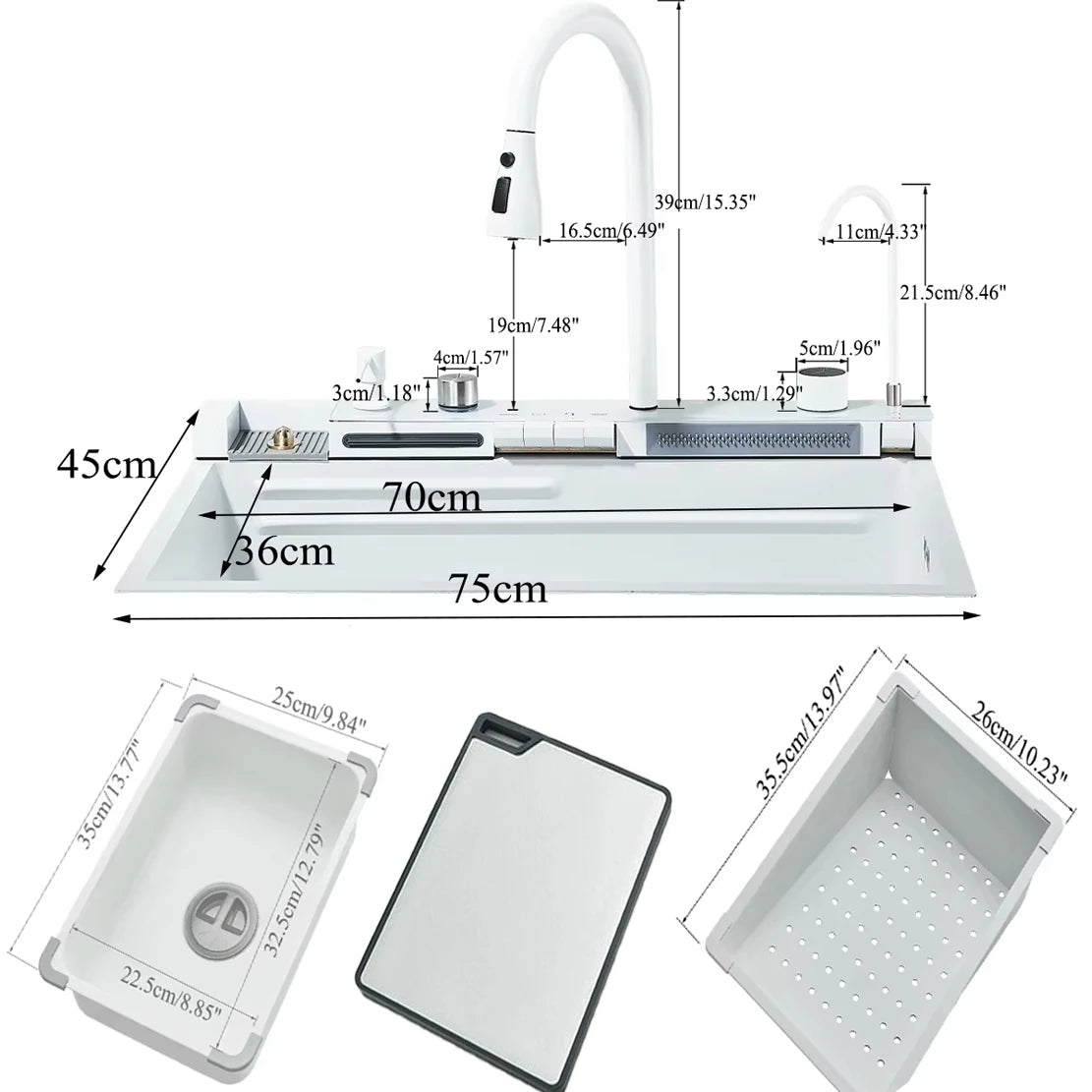 304 Stainless Steel Waterfall Sink Large Slot Integrated