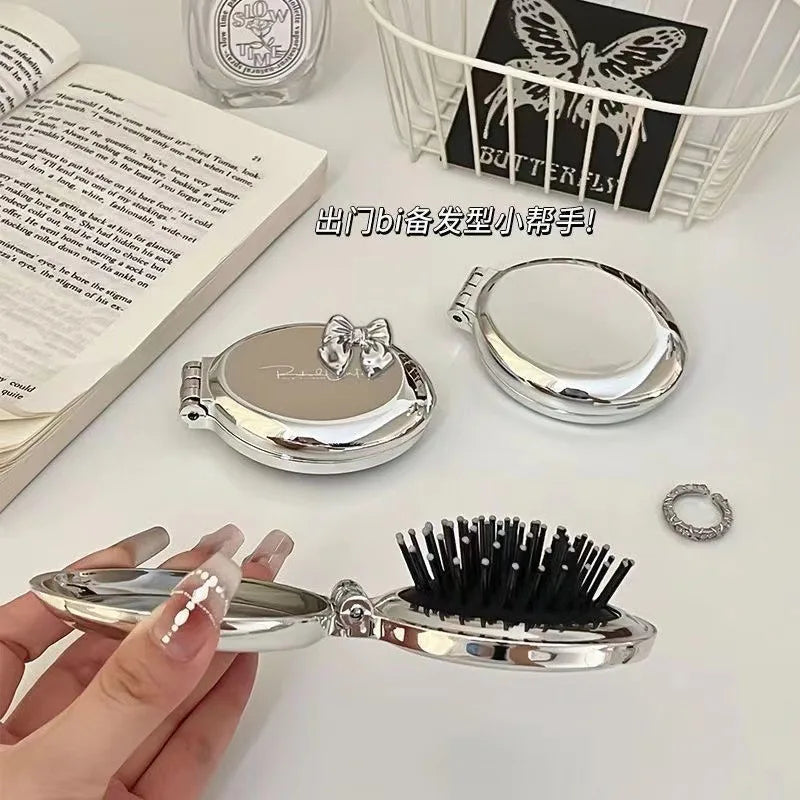 Mini Silver Folding Comb Makeup Mirror Women Girl
