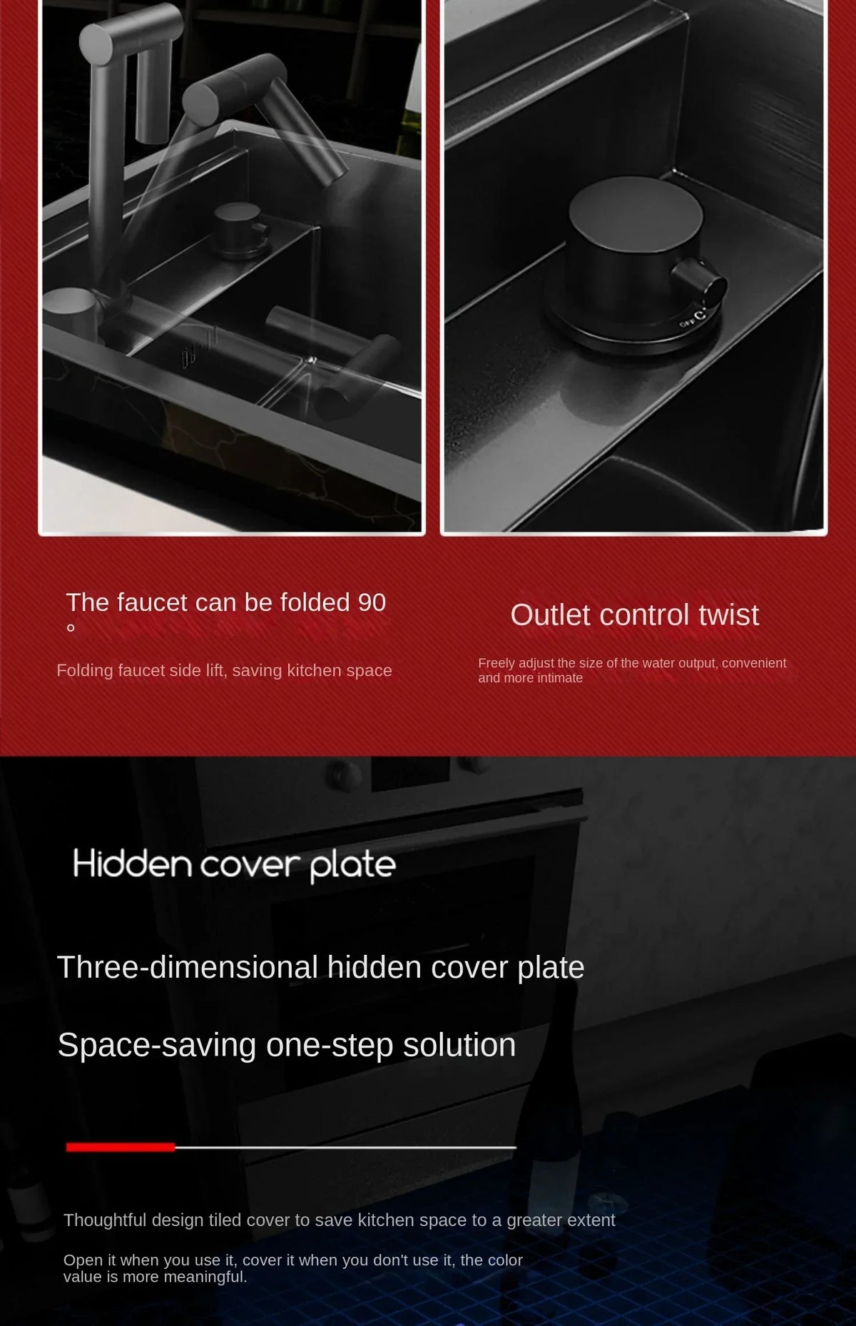 55cmx32cm 304 Nano Stainless Steel Hidden Sink Folding