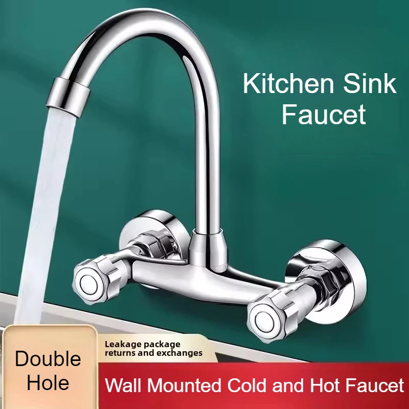 Wall Mounted Mixer Tap Double Handle Faucets Cold