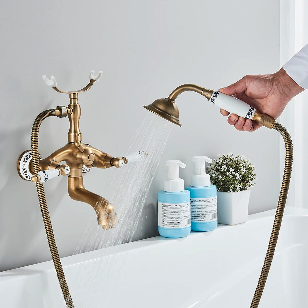 Retro European Bathtub Shower Faucet Handled Handshower Ceramics