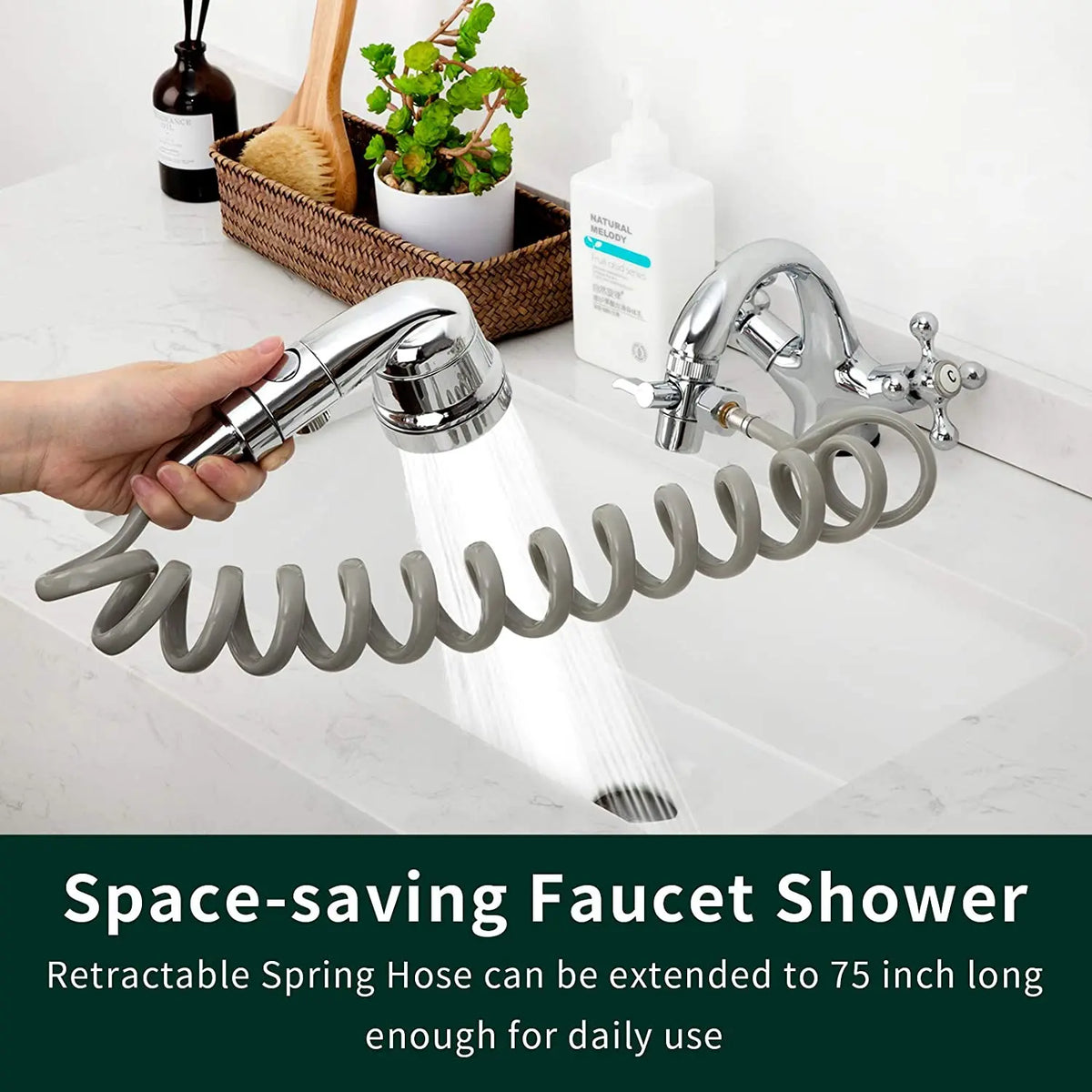 Black Silver Faucet Extender Shower Head Sink Basin
