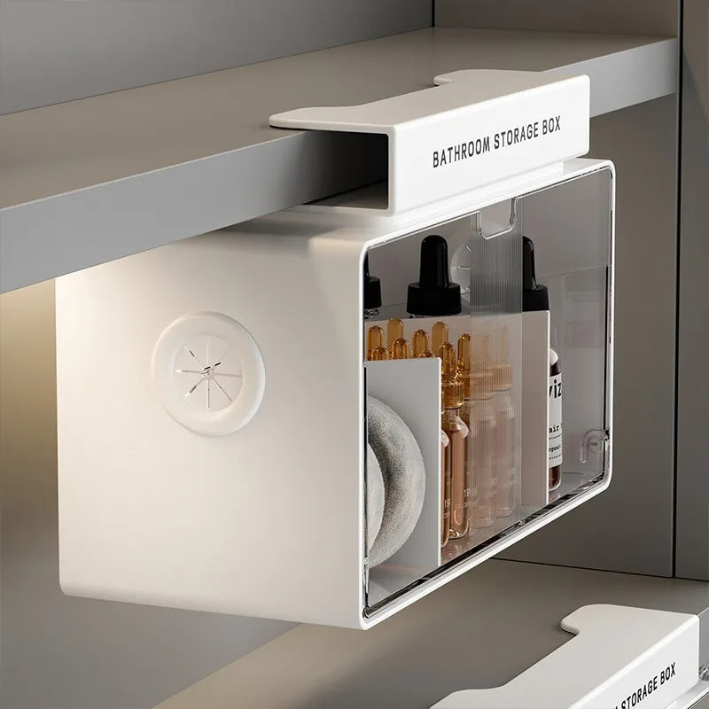Bathroom Mirror Cabinet Storage Box Drill-Free Toiletries Cotton