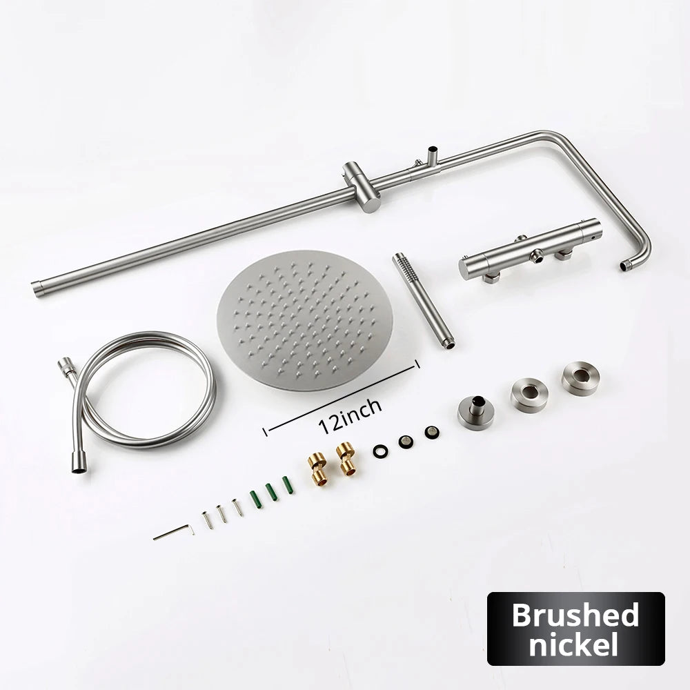 Brushed Gold Thermostatic Shower Faucets Sets Wall Mount