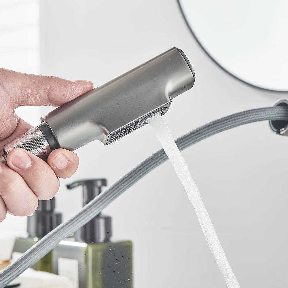 Bathroom Sink Faucet Lift Up Down Stream Sprayer