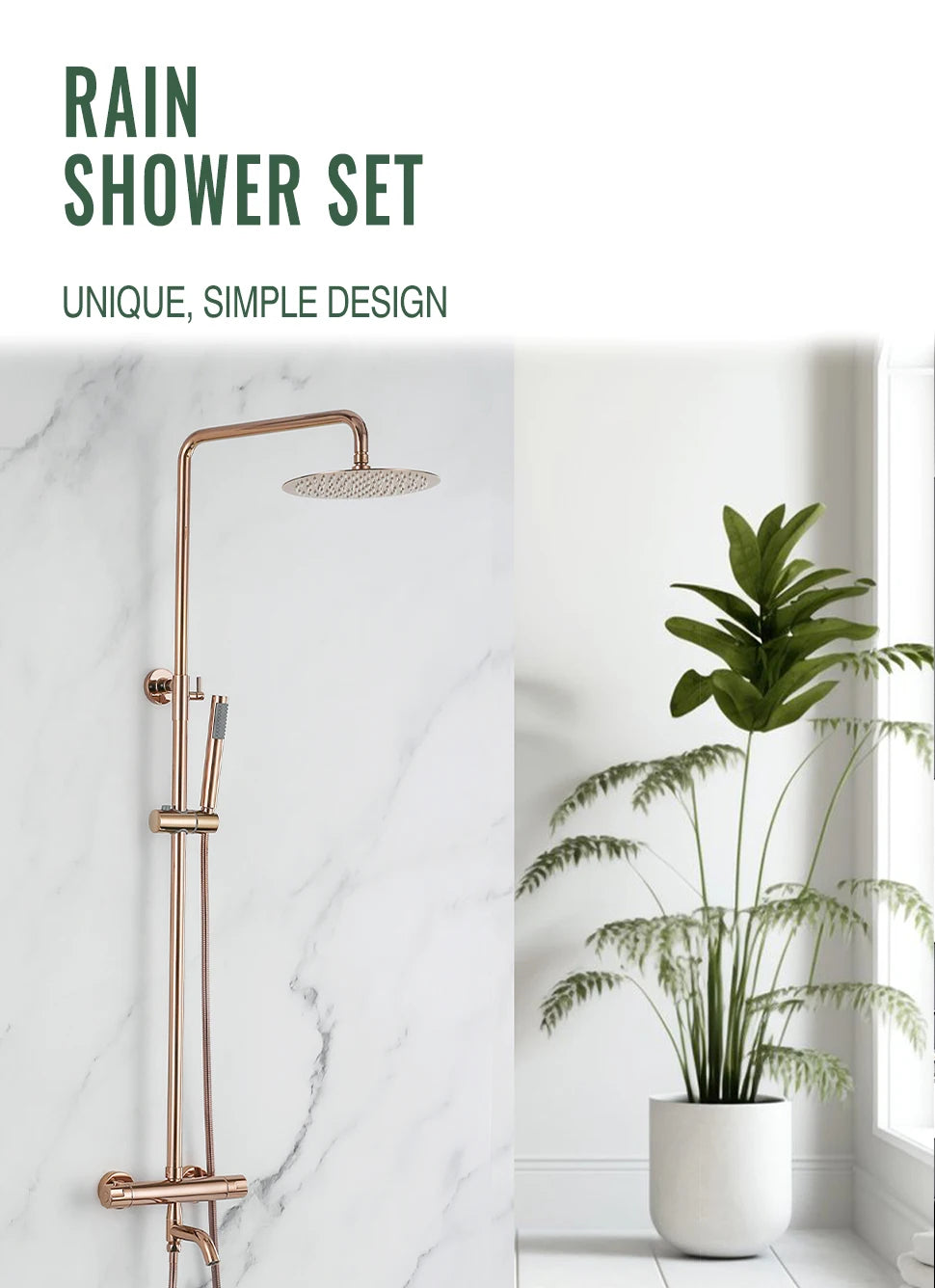 Brushed Rose Gold Thermostatic Exposed Shower System Rainfall