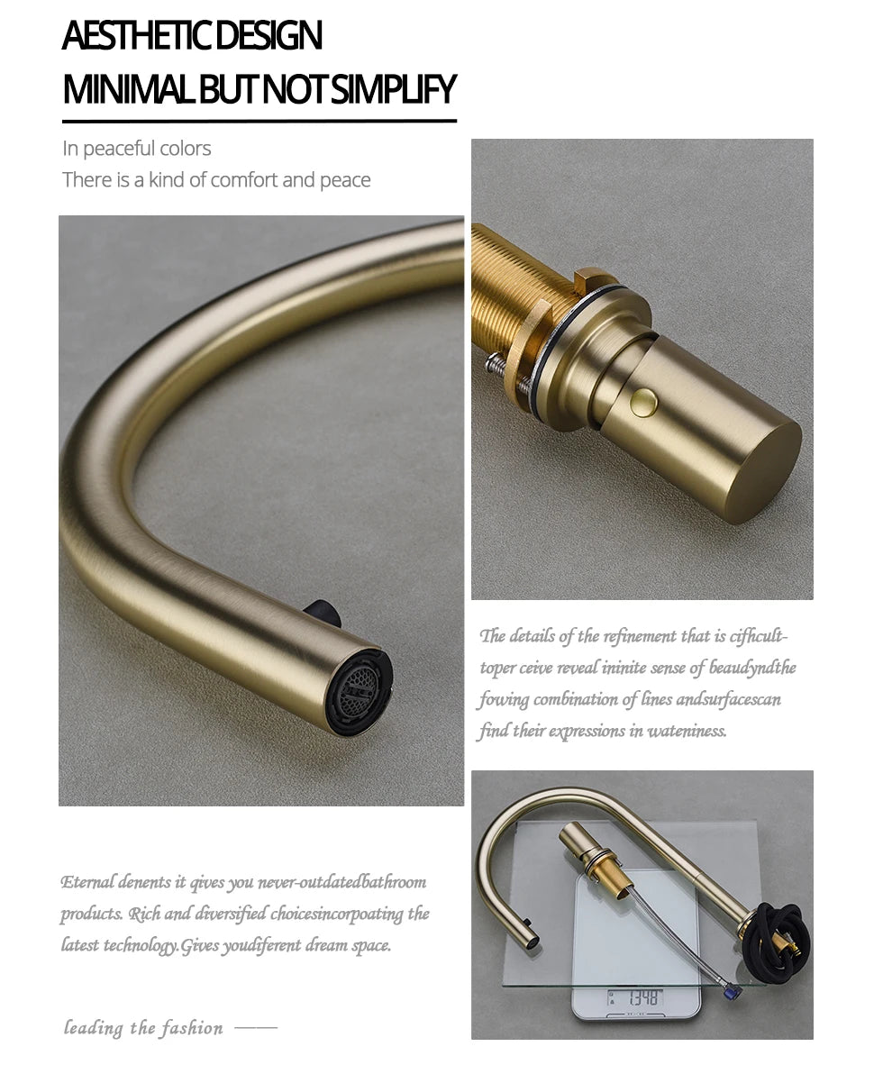 Brushed Gold Faucet Invisible Pull Out Spray Mixer