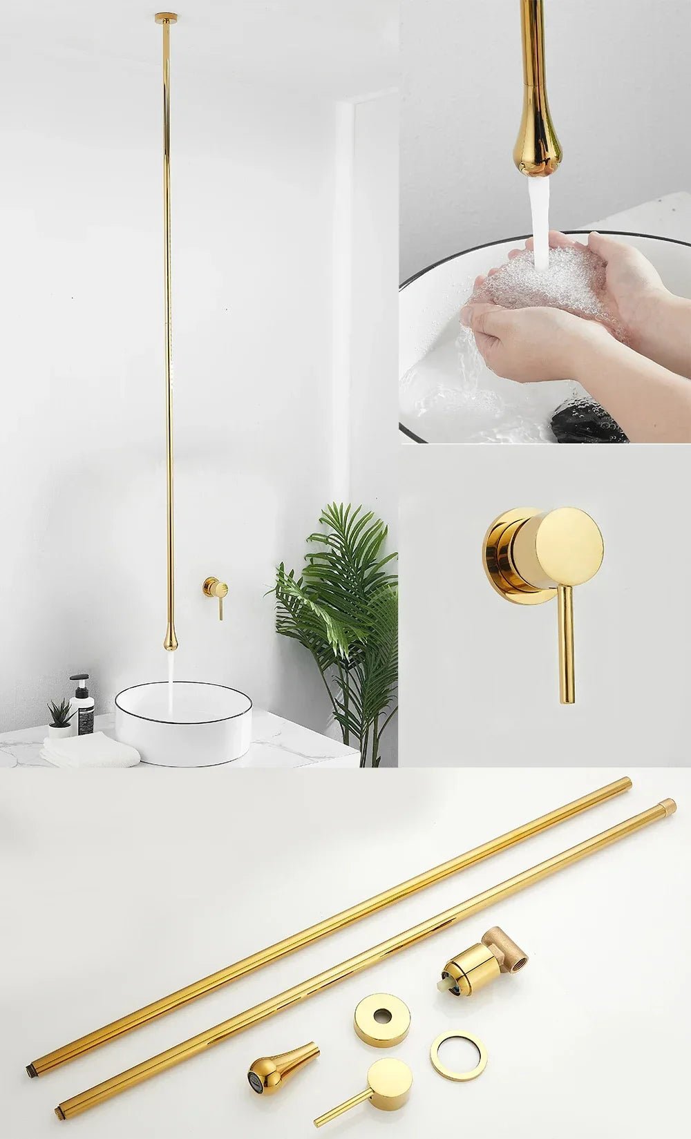 Water Drop Hang Ceiling Faucet Bathroom Basin Bathtub