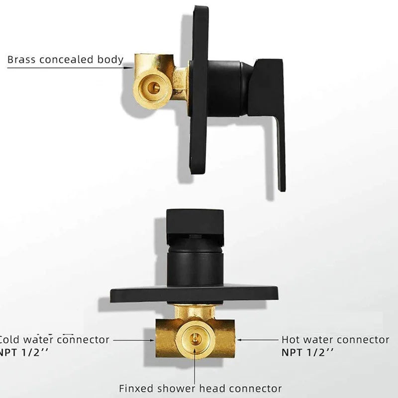 Matte Black Brass Bathroom Shower Faucets Lanos Rain