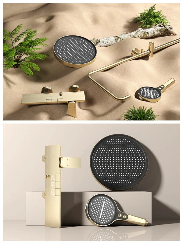 Rose Gold Piano Bathroom Shower System Solid Brass