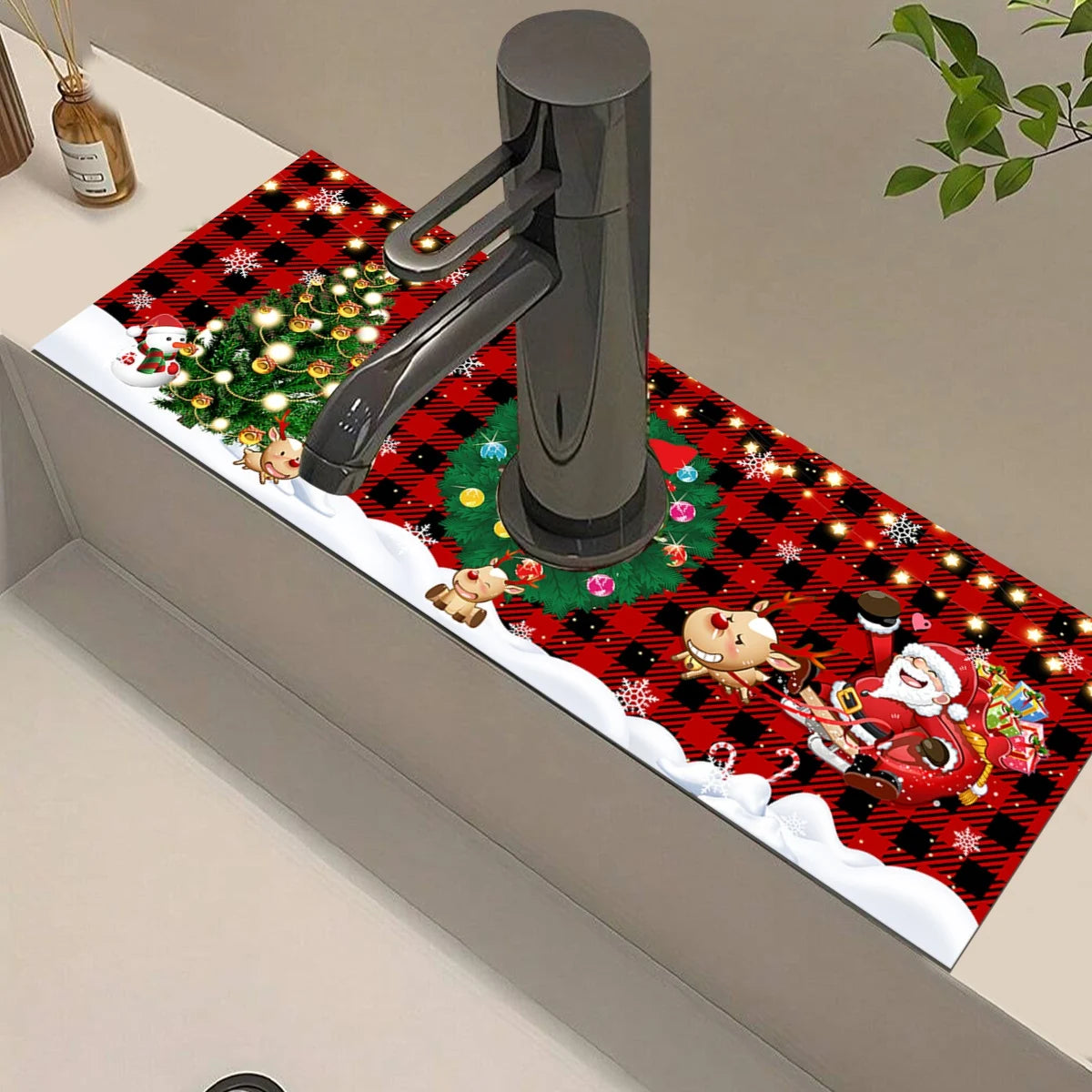 Christmas Absorbent Mat Bathroom Sink Faucet Mats Non