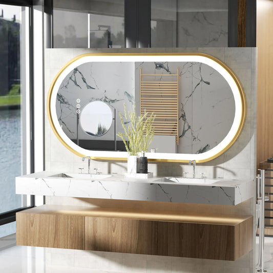 Large Led Oval Bathroom Mirror Stepless Dimmable Lighted