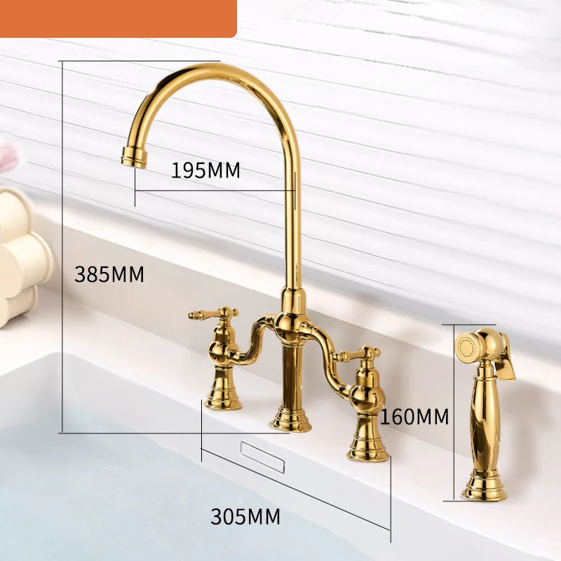 Vintage Bridge Antique Faucet Basin Solid Brass Double-Handle