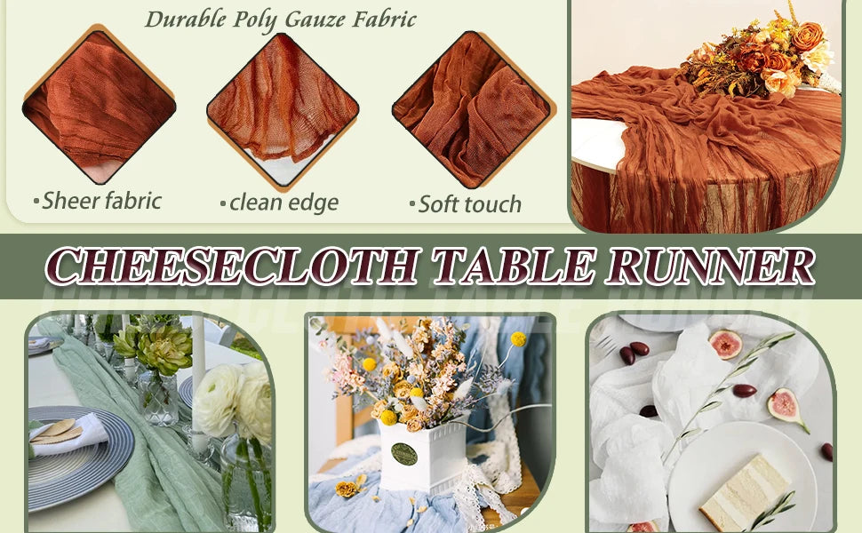6-72pcs Sage Green Cheesecloth Table Runners Boho Gauze