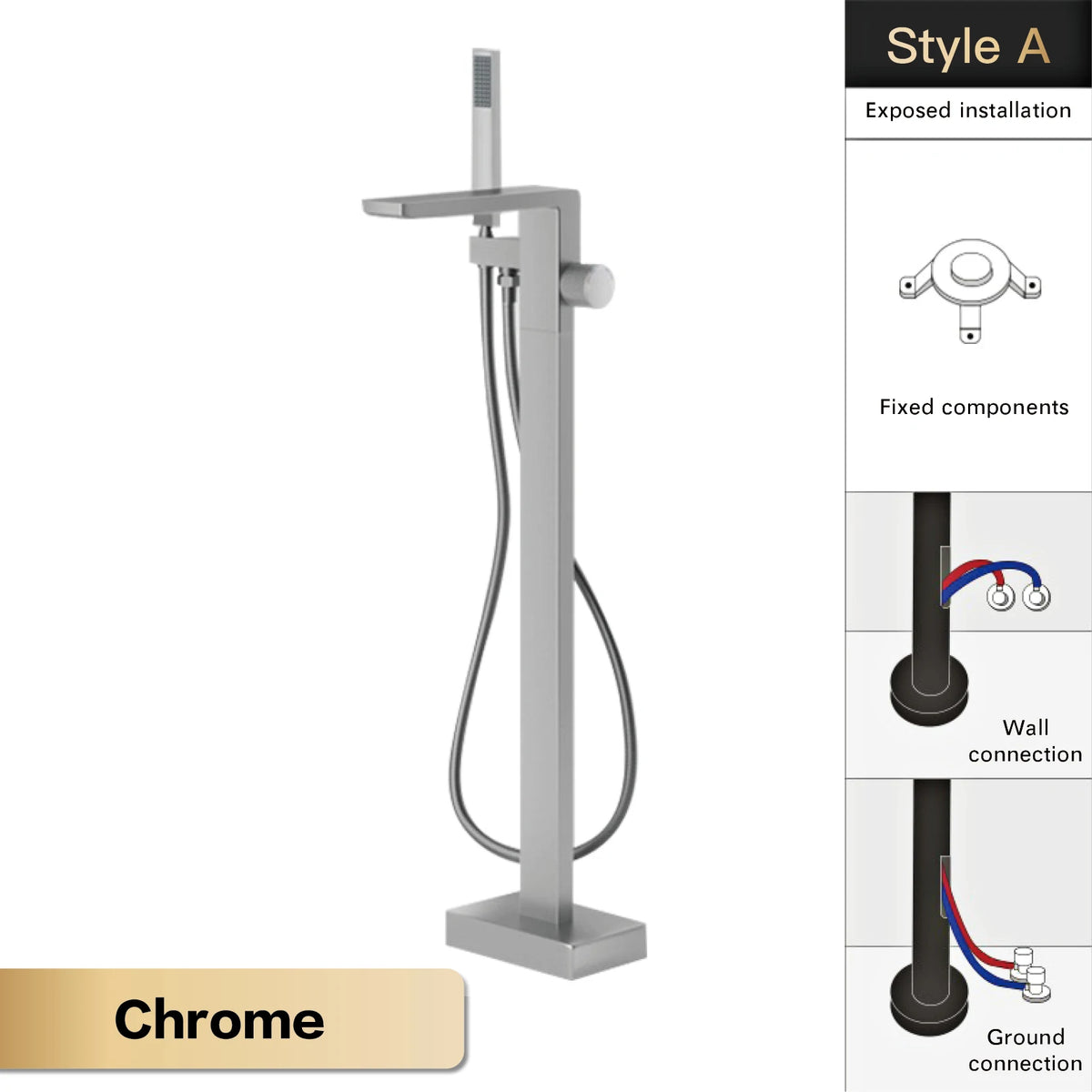 Luxury Black Brass Bathroom Faucet Floor Standing Design