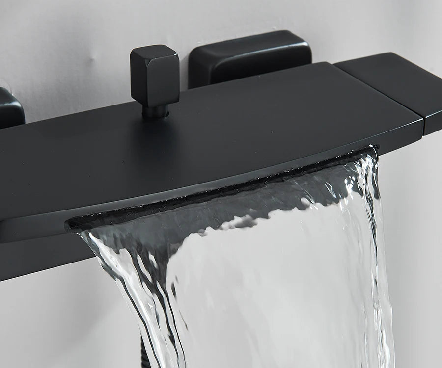 Black Waterfall Bathtub Shower Faucets Wall Mount Shower